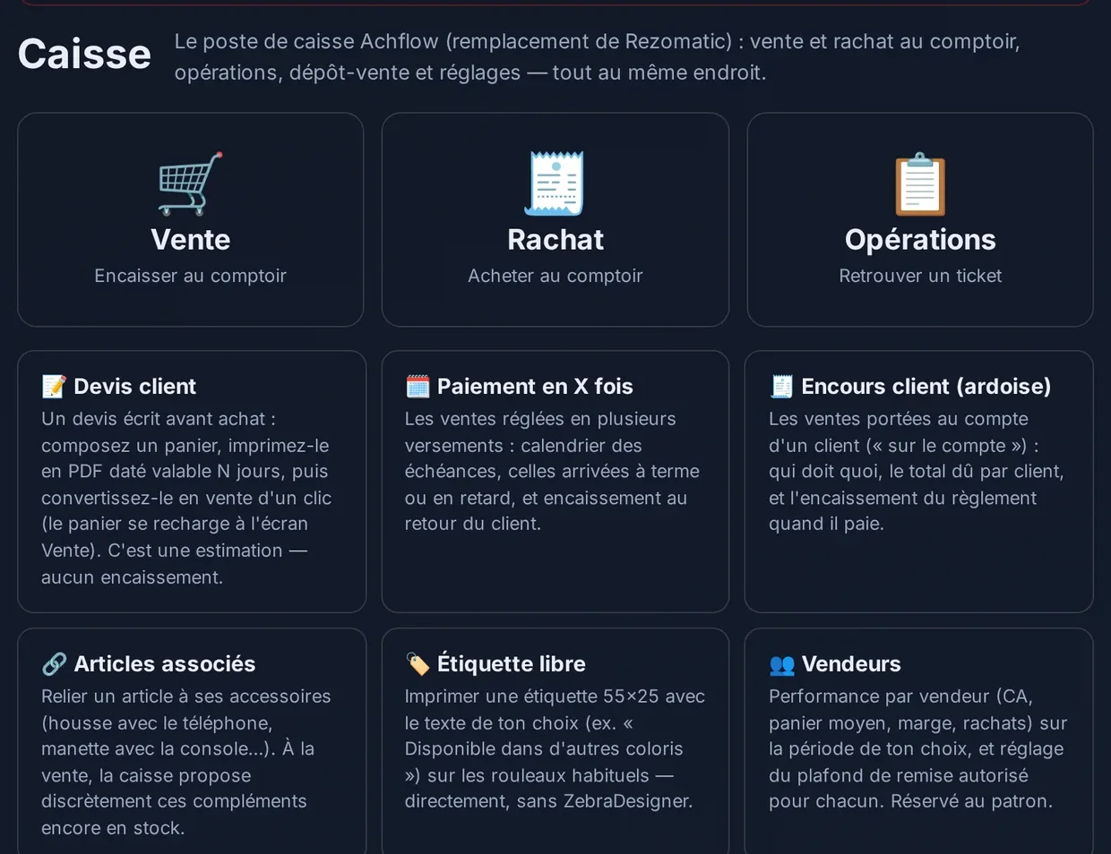 Caisse EvoMarket : vente, rachat et opérations au comptoir